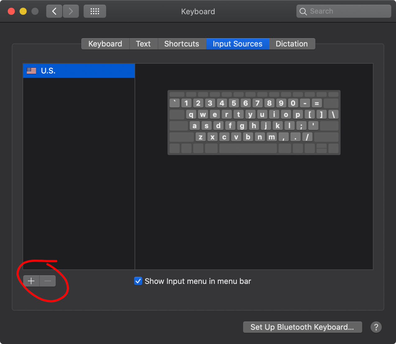 Keyboard input source preferences window