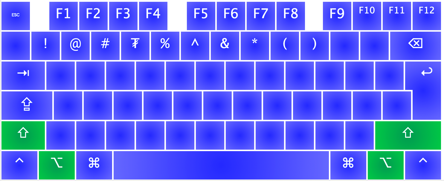 QWERTY Mongolian Cyrillic keyboard layout with shift and option keys pressed